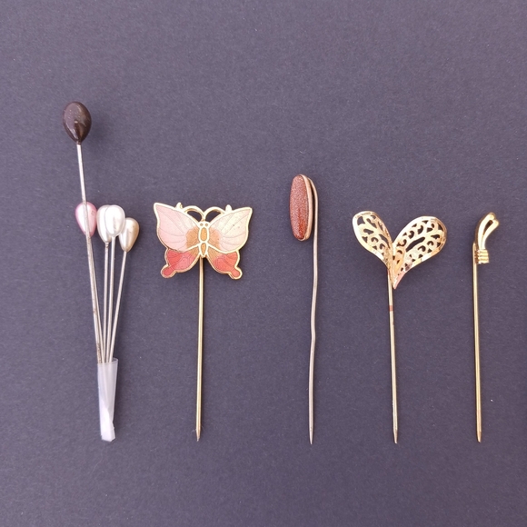 Jewelry - STICK PINS LOT butterfly heart goldstone silvertone vintage contemporary
